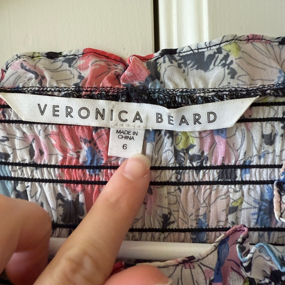 Veronica Beard Cici Floral Printed Smocked Ruffle Flutter Sleeve Mini Dress 6 - Picture 4 of 7
